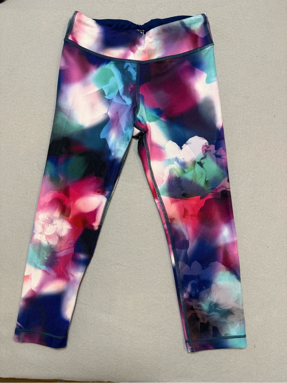Athleta Kids Multicolor Floral Watercolor Leggings - Pink, Blue, Green, Purple